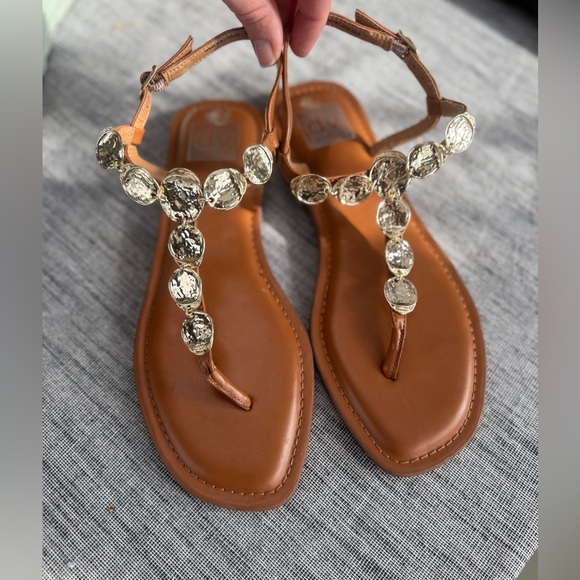 Dolce Vita Tan Sandals with Gold Discs - Picture 4 of 6